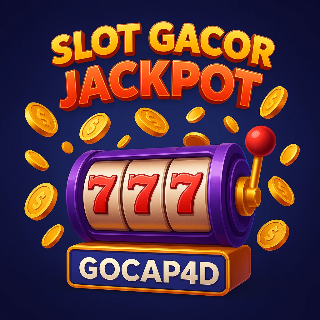 Slot gacor jackpot GOCAP4D 3D dengan mesin 777 dan koin emas bertebaran di latar biru
